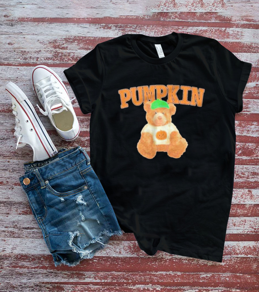 Pumpkin Cozy Bear With Green Hat And Pumpkin T-Shirt