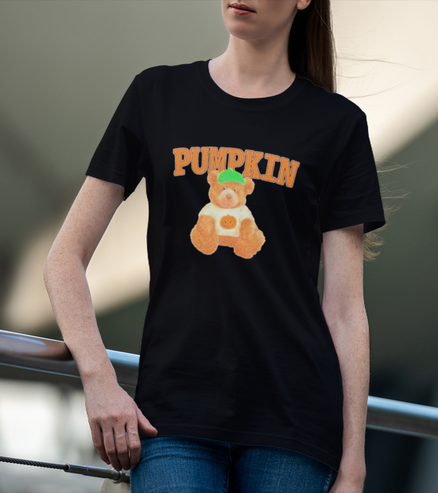 Pumpkin Cozy Bear With Green Hat And Pumpkin T-Shirt