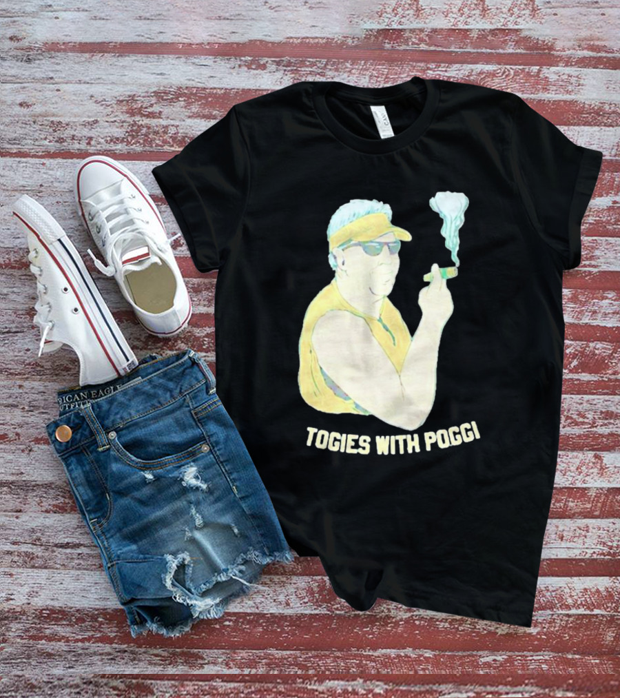 Stogies With Poggi Smoking Cigar Character In Sunglasses And Visor T-Shirt