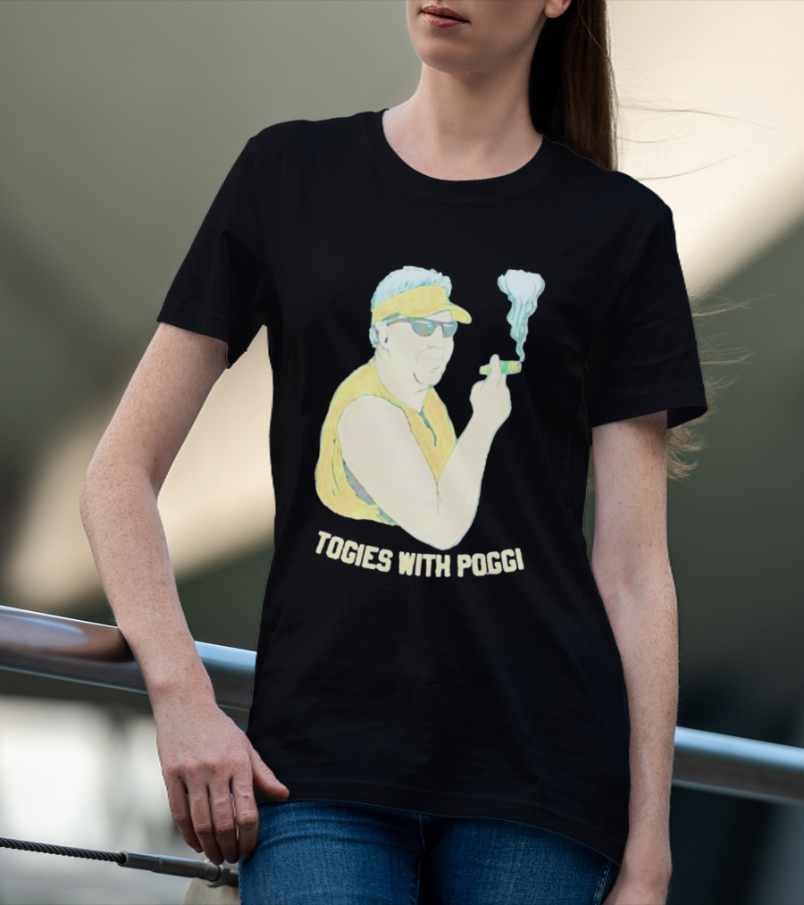 Stogies With Poggi Smoking Cigar Character In Sunglasses And Visor T-Shirt