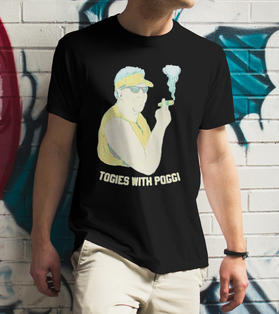 Stogies With Poggi Smoking Cigar Character In Sunglasses And Visor T-Shirt