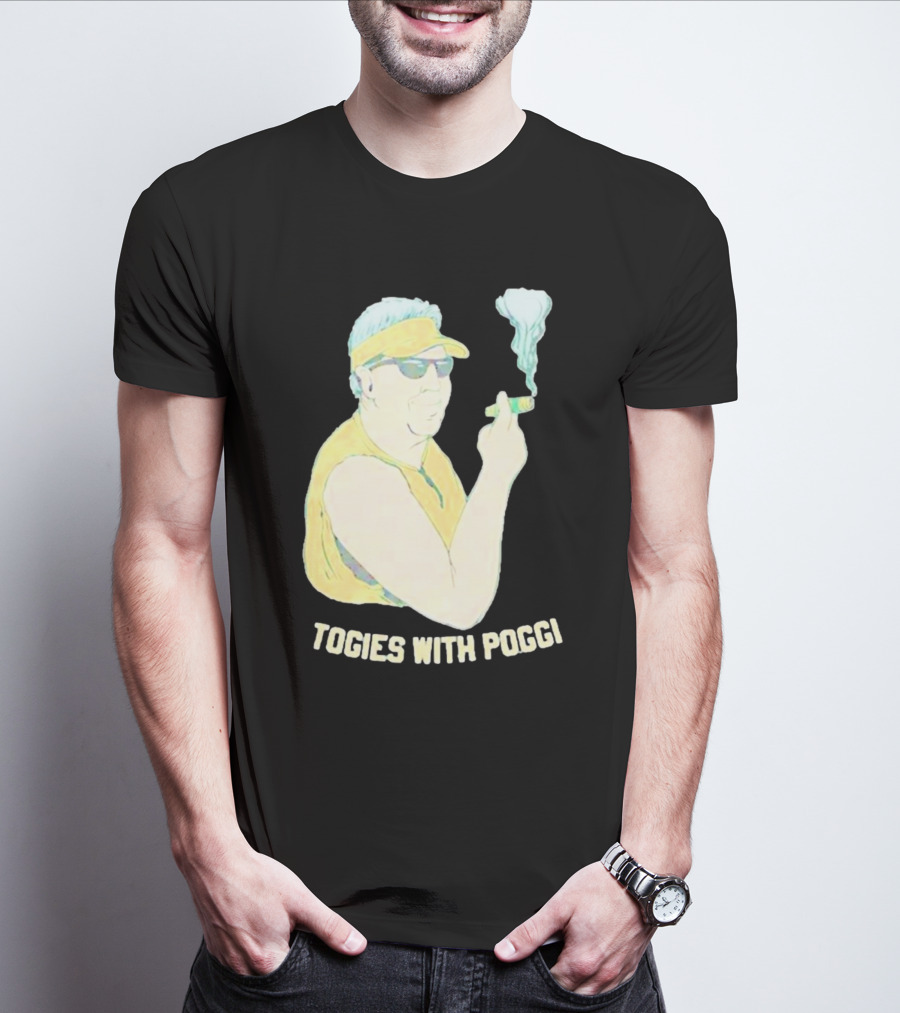 Stogies With Poggi Smoking Cigar Character In Sunglasses And Visor T-Shirt