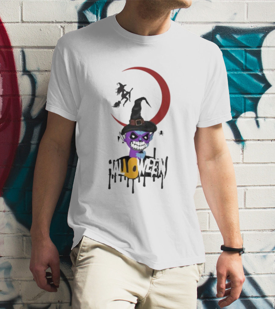Witch Horror Halloween Blood Moon With Witch Hat And Skull T-Shirt