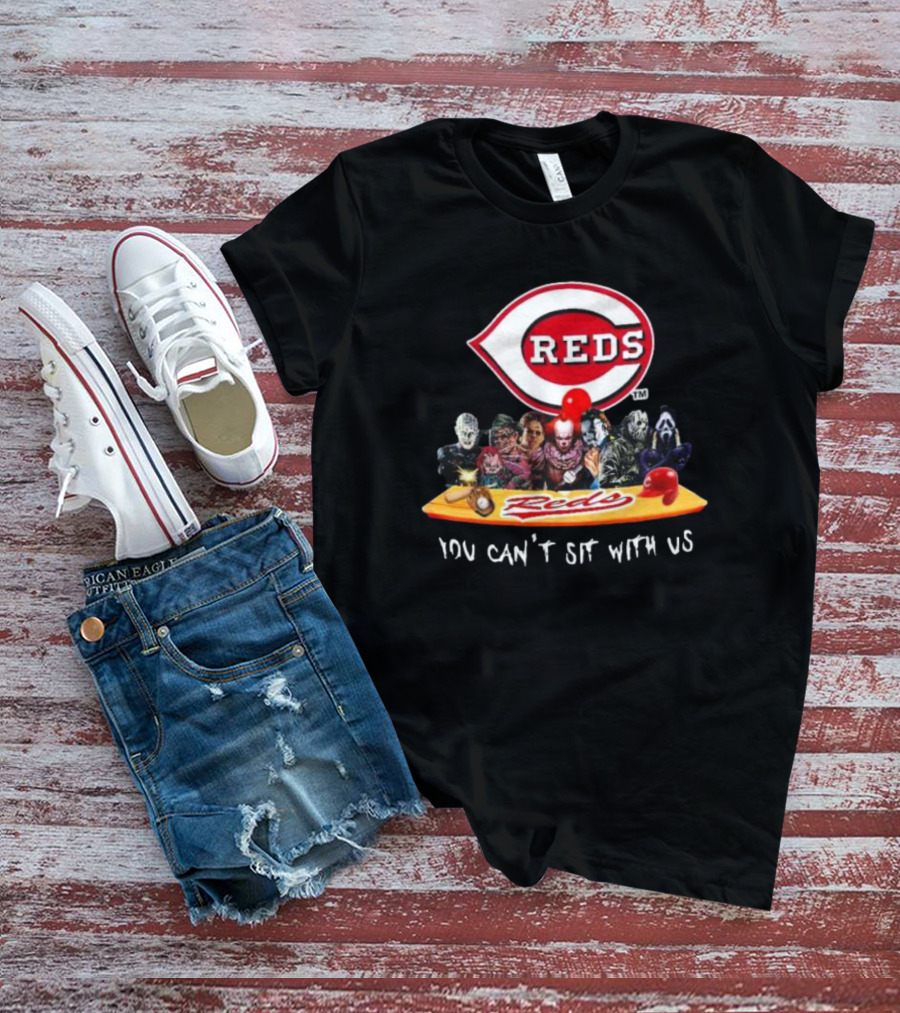 Cincinnati Reds Horror Movie Characters Logo You Can’t Sit With Us T-Shirt