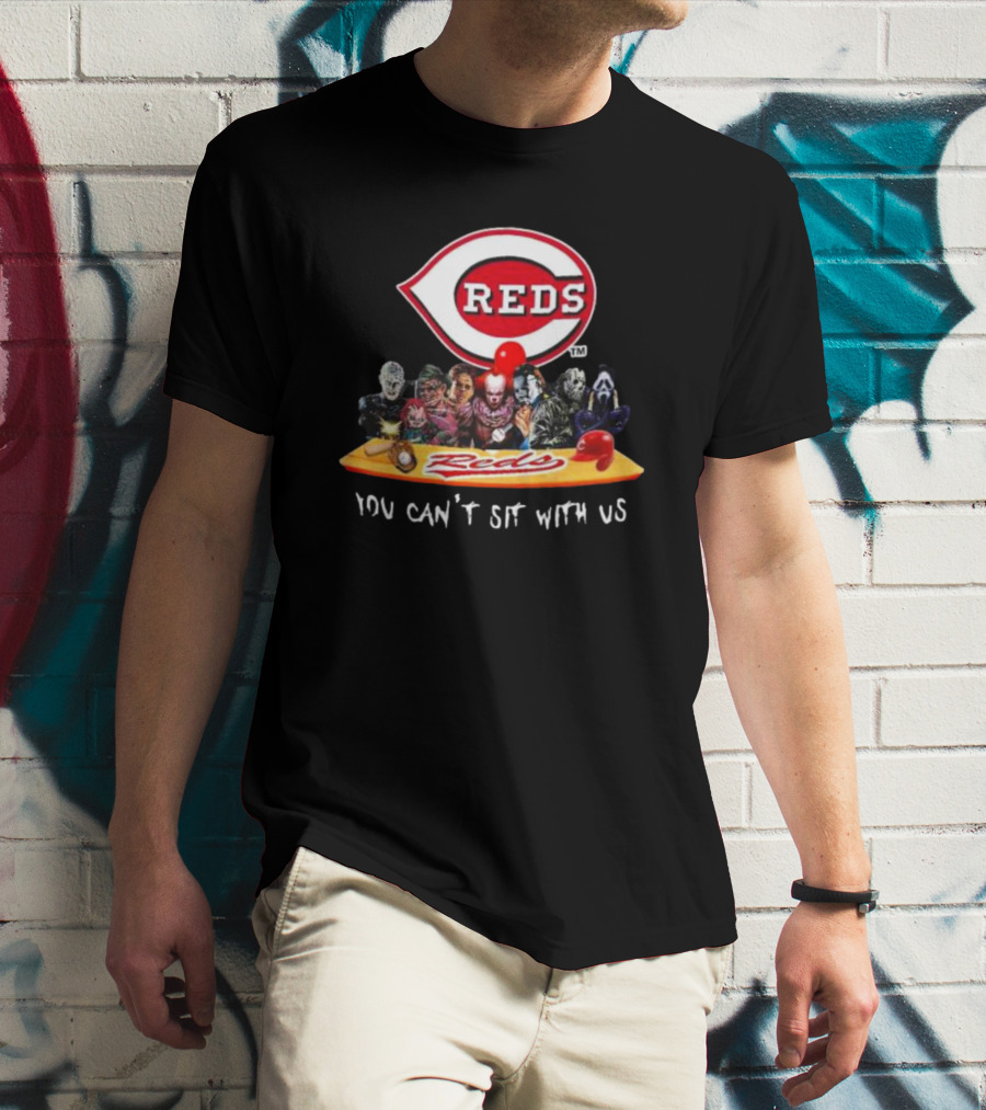 Cincinnati Reds Horror Movie Characters Logo You Can’t Sit With Us T-Shirt