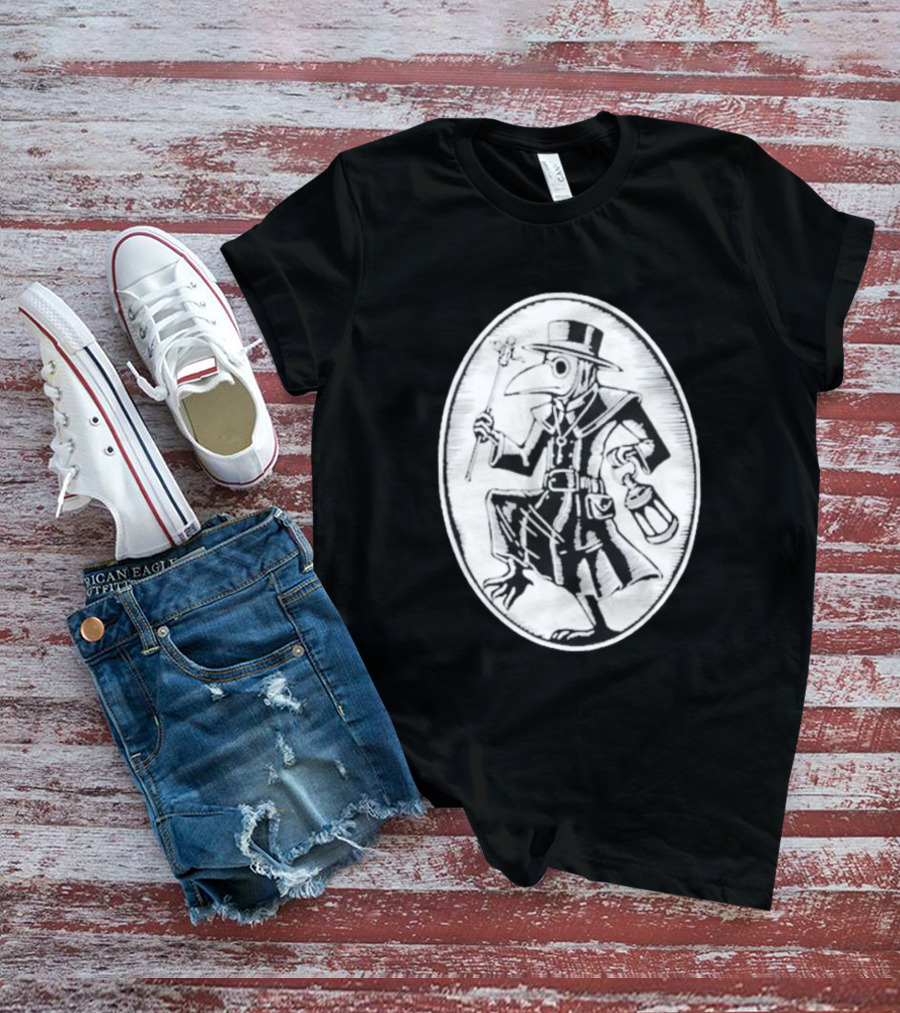 Queenkryptid Plague Doctor Holding Lantern In Oval Frame T-Shirt