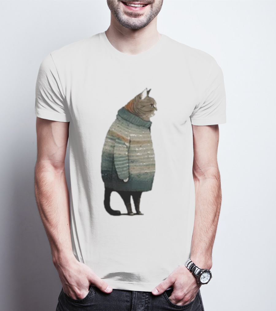 Women’s Winter Cat In Cozy Sweater Print T-Shirt