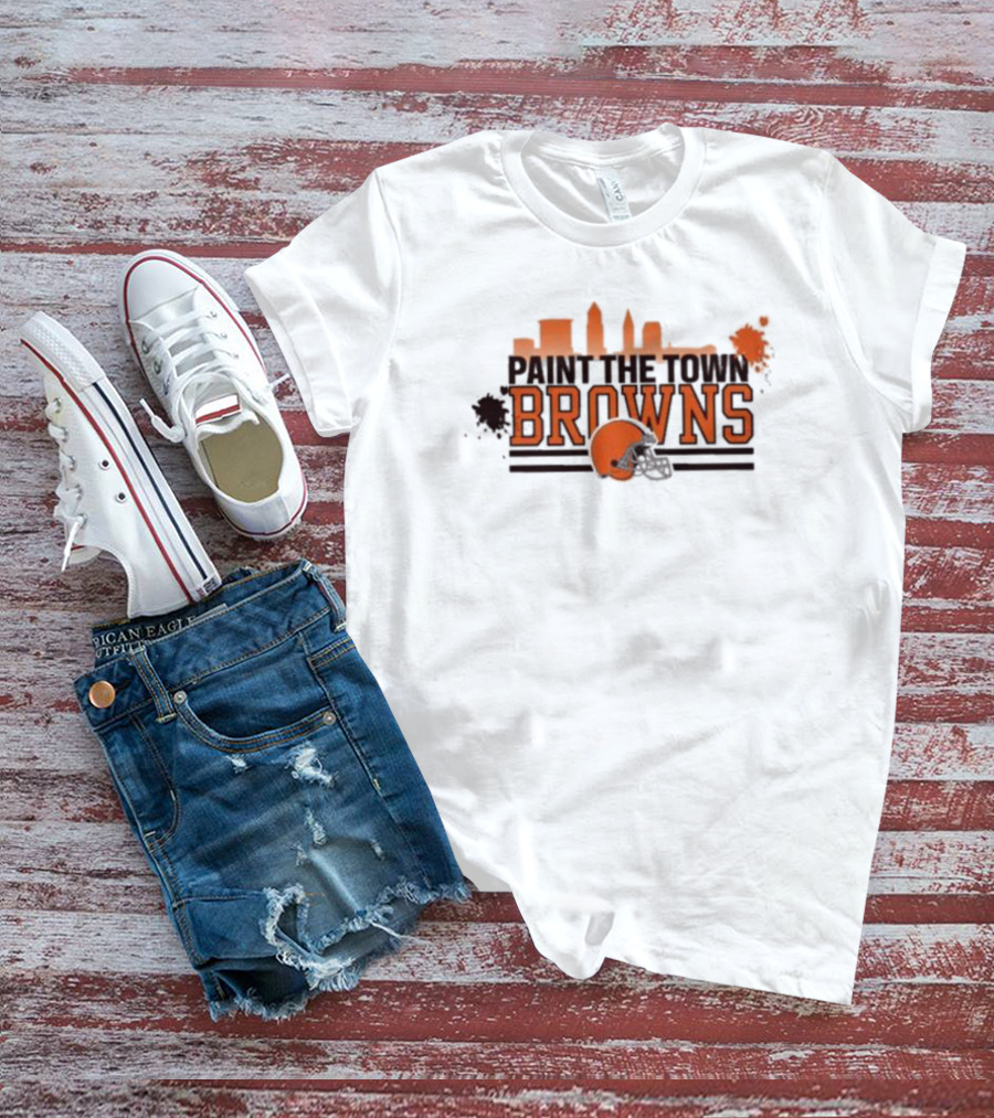 Paint The Town Cleveland Browns Football Browns Helmet Skyline T-Shirt