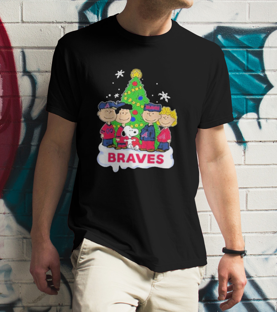 Braves Peanuts Snoopy Christmas Tree Charlie Brown Lucy Linus Woodstock T-Shirt