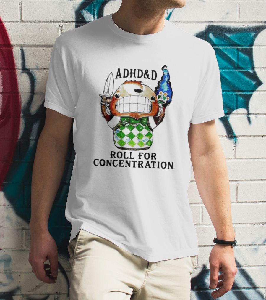 ADHD&D Roll For Concentration Knife Bear Green Vest Flame Cube T-Shirt