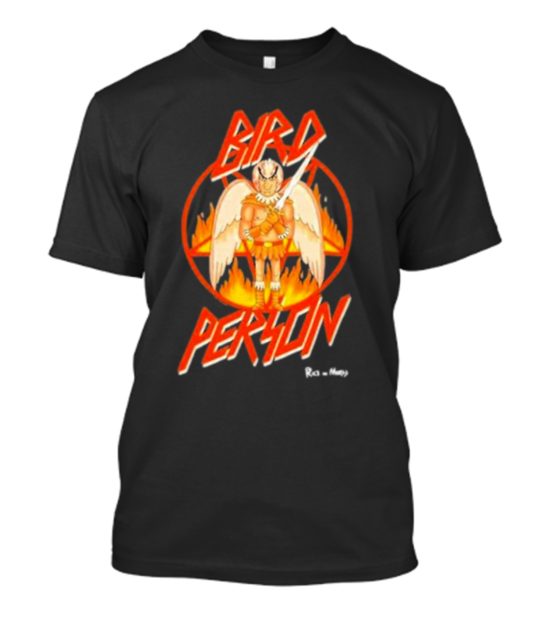 Bird Person Rick And Morty Winged Character Flame Background T-Shirt
