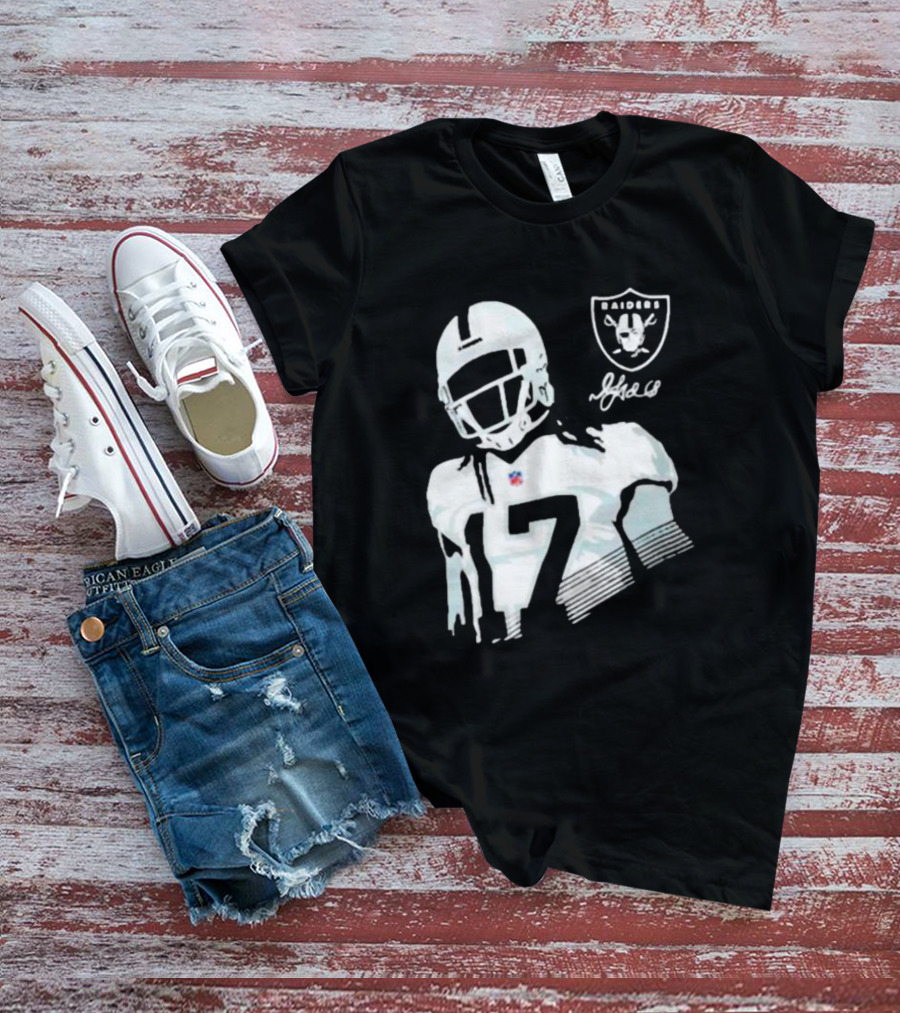 Las Vegas Raiders Davante Adams Black Player Raiders Logo Signature T-Shirt