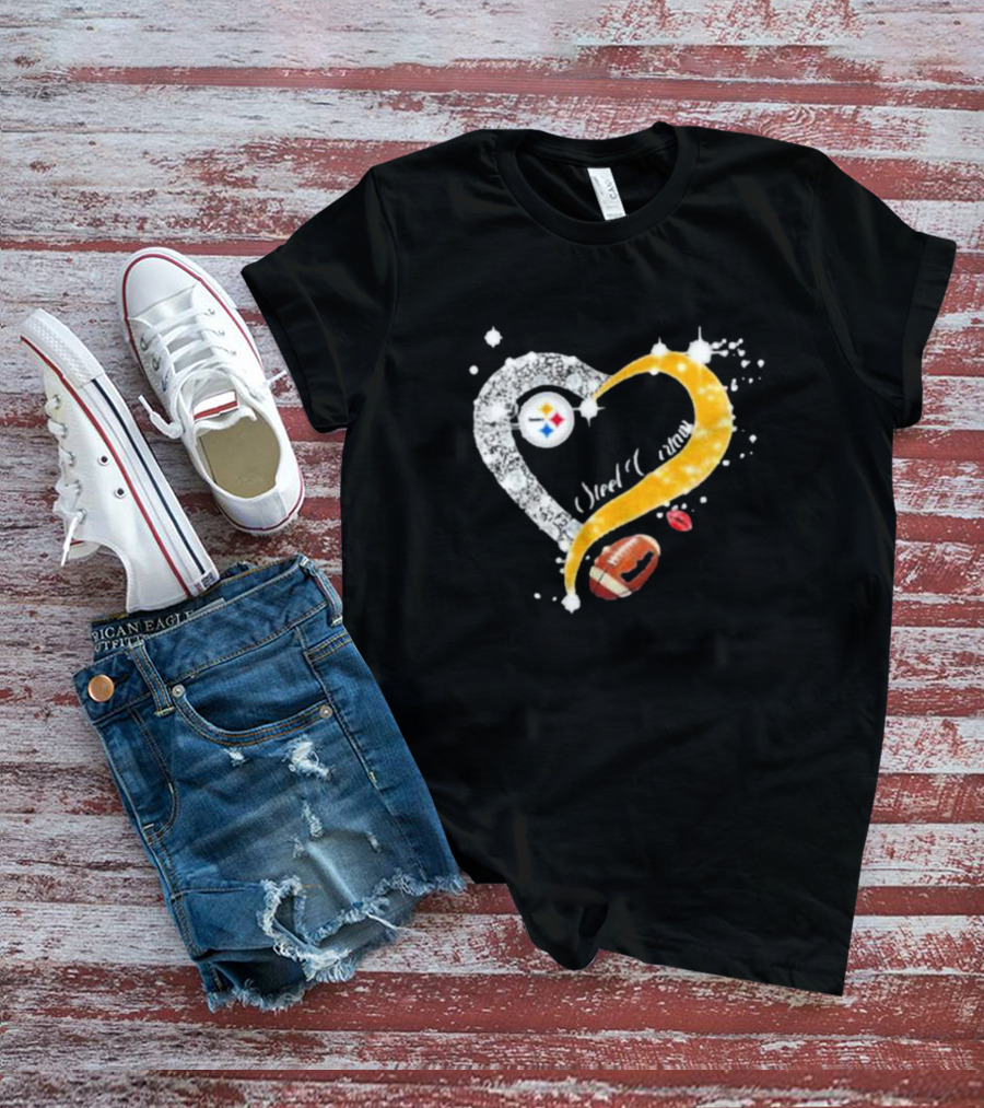 Pittsburgh Steelers Heart Diamonds Steel Curtain Football T-Shirt
