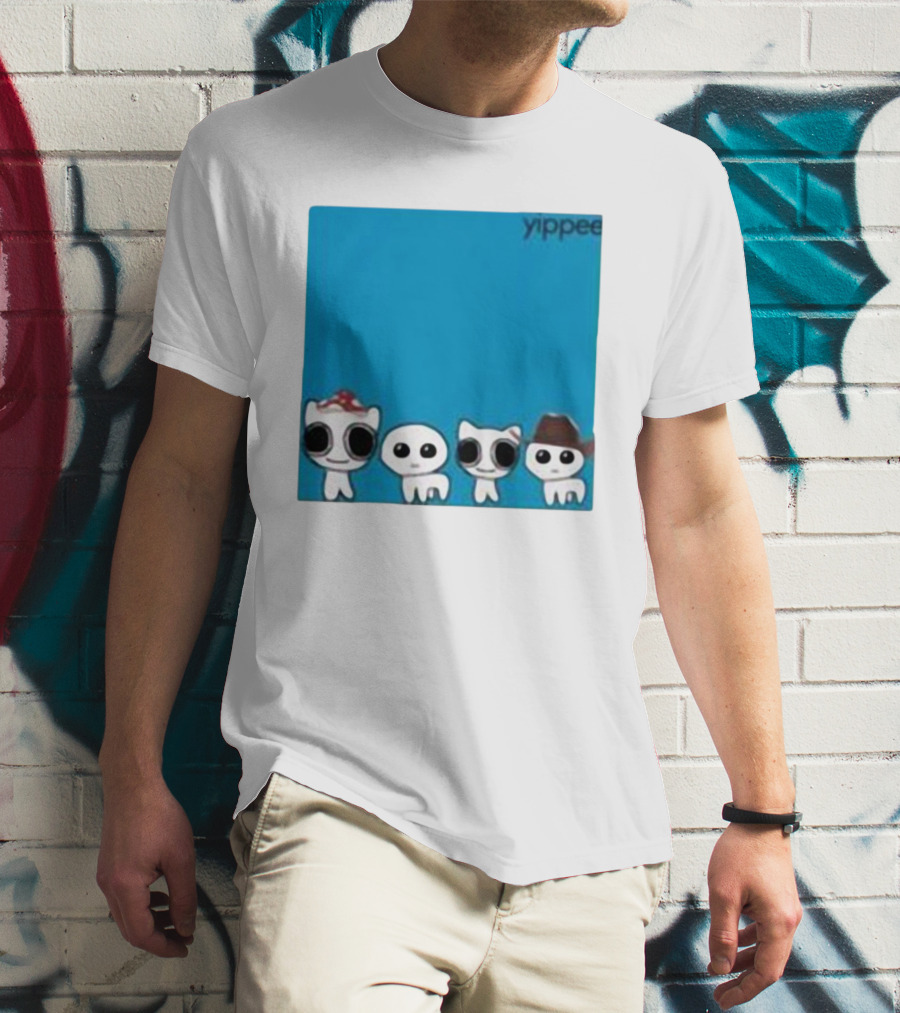 Yippee Cute Cartoon Cats Wearing Hats X Weezer Cringey T-Shirt