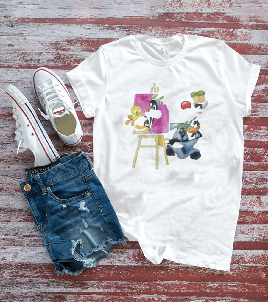Looney Tunes Tweety Bird Painting Sylvester Daffy Duck Involved T-Shirt