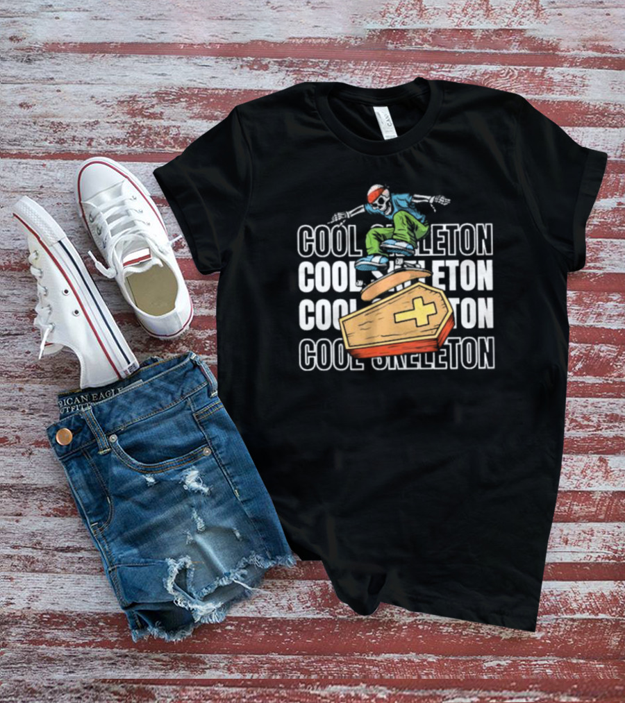 Cool Skeleton Skateboarding Coffin Halloween Jump T-Shirt