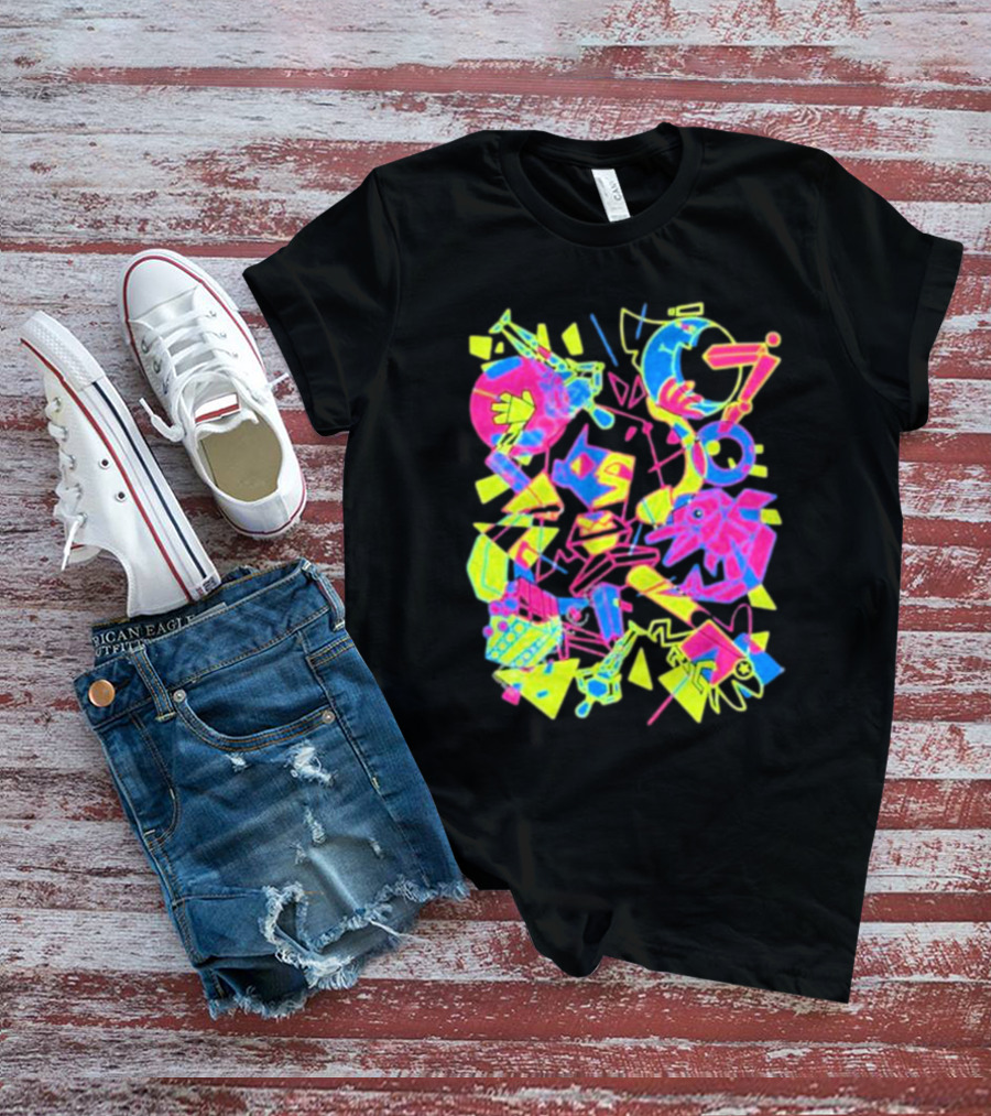 Ena What’s The Data Theta Neon Abstract Surrealism Geometric Shapes T-Shirt