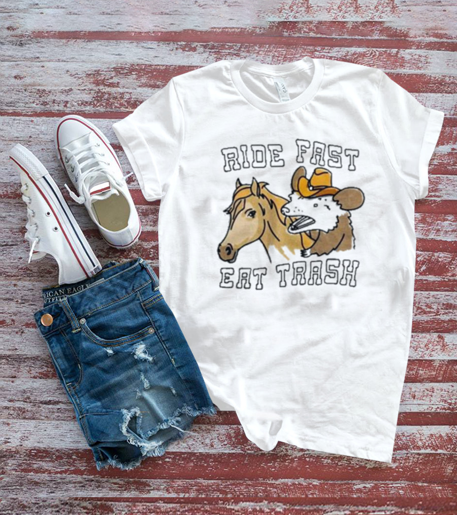 Cowboy Opossum And Horse Adventure Ride Fast Eat Trash T-Shirt