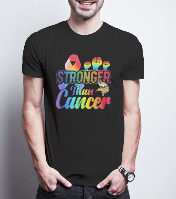 Minnesota Vikings Stronger Than Cancer With Rainbow Ribbon And Fists T-Shirt
