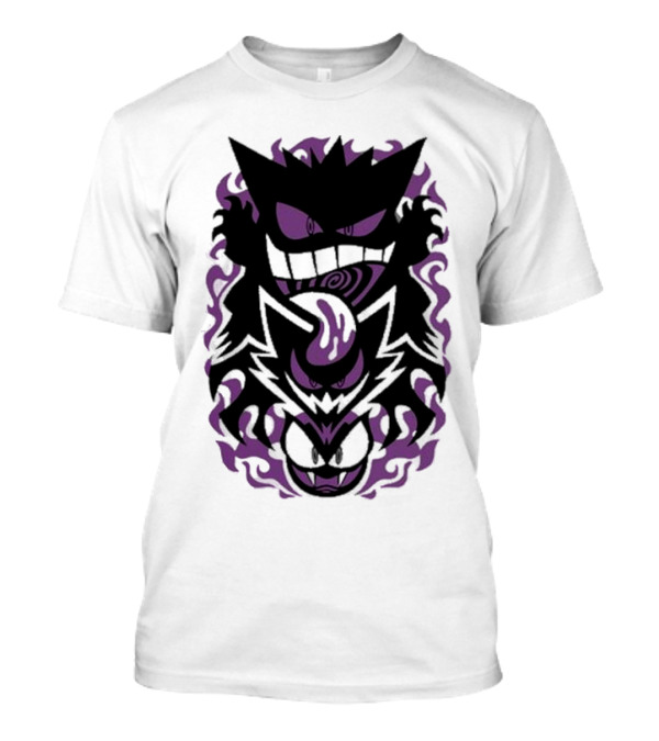 Versiris Spooky Gastly Ghouls Haunter Gengar Silhouettes With Purple Flames T-Shirt