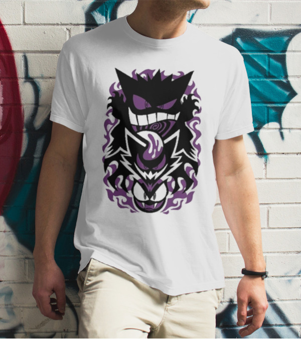 Versiris Spooky Gastly Ghouls Haunter Gengar Silhouettes With Purple Flames T-Shirt
