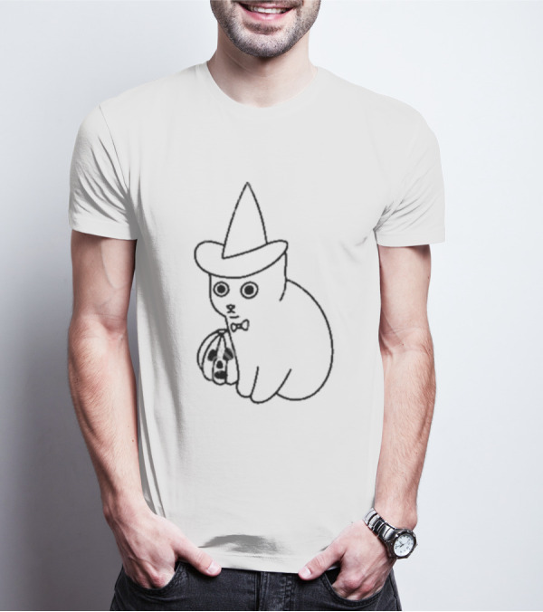 Poorly Drawn Cats Witch Hat Pumpkin Halloween T-Shirt