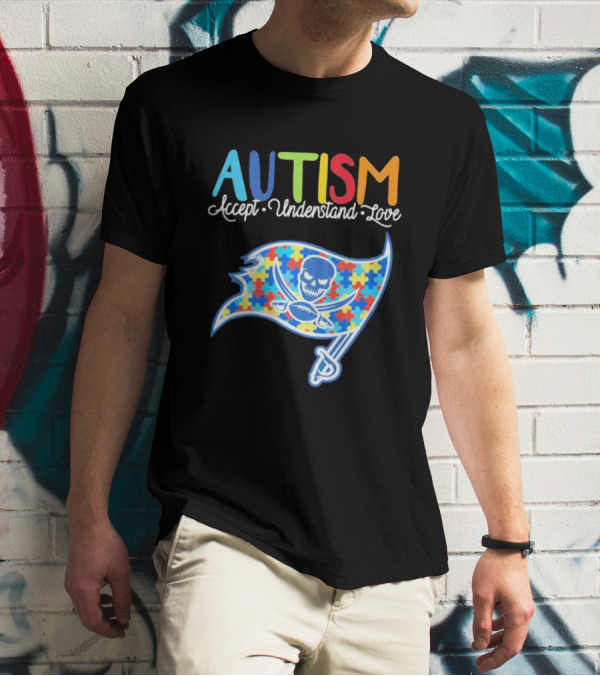 Tampa Bay Buccaneers Autism Awareness Accept Understand Love NFL Puzzle Flag T-Shirt