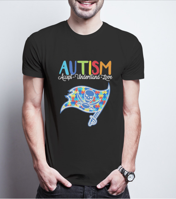 Tampa Bay Buccaneers Autism Awareness Accept Understand Love NFL Puzzle Flag T-Shirt