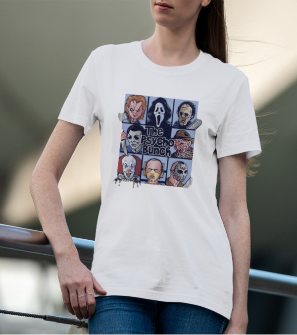 The Psycho Bunch Horror Movie Characters Collage T-Shirt