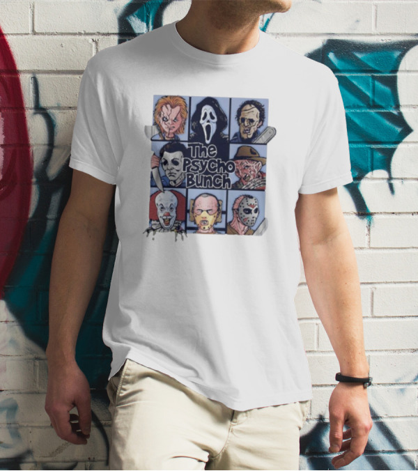 The Psycho Bunch Horror Movie Characters Collage T-Shirt
