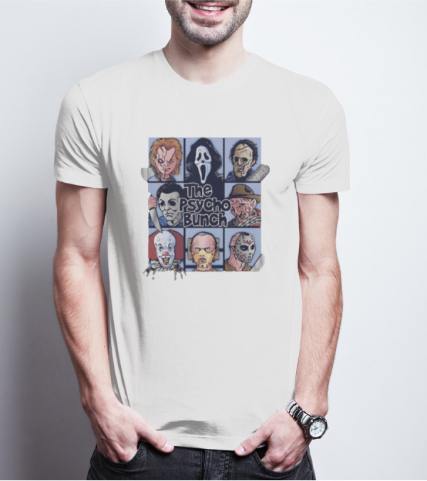 The Psycho Bunch Horror Movie Characters Collage T-Shirt