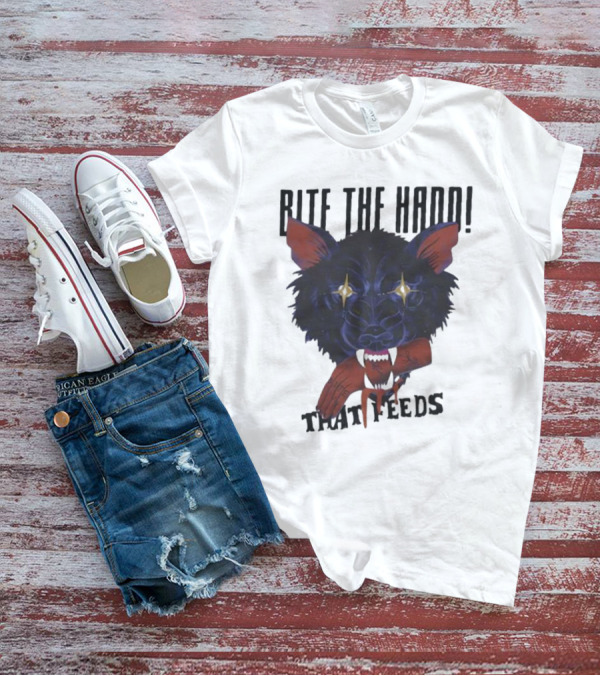 Bite The Hand That Feeds Wolf With Starry Eyes And Bleeding Hand T-Shirt