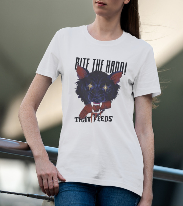 Bite The Hand That Feeds Wolf With Starry Eyes And Bleeding Hand T-Shirt