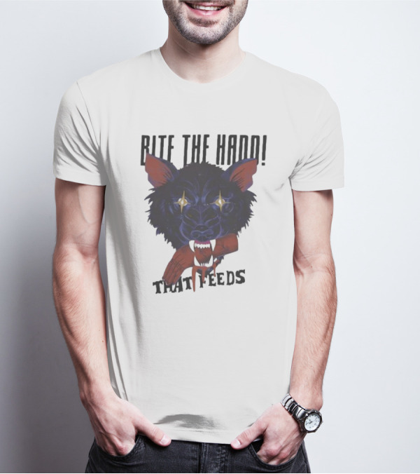 Bite The Hand That Feeds Wolf With Starry Eyes And Bleeding Hand T-Shirt