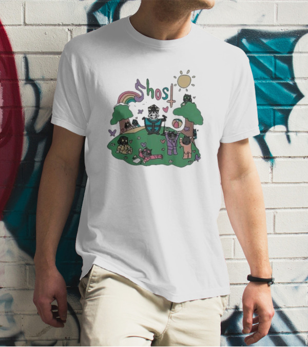 Ghost Cardinal Copia Playground Fun With Cats And Rainbows T-Shirt