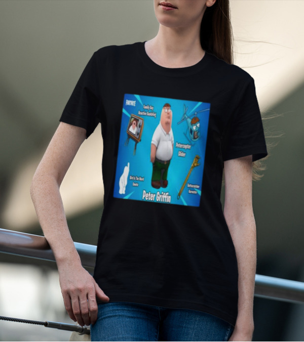 Fortnite Family Guy Peter Griffin Reactive Backing Petercopter Glider Buttscratcher Harvester Bird Is The Word Emote T-Shirt