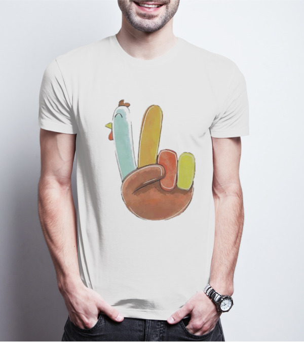 Thanksgiving Hand Gesture Cute Turkey Peace Sign Holiday Fun T-Shirt