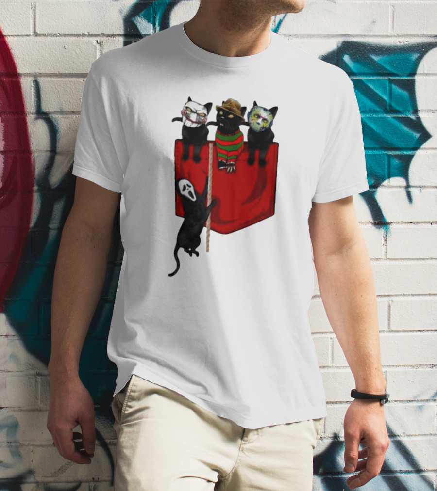 Cat Cosplay Horror Movie Characters Trick Or Treat Freddy Krueger Jason Voorhees Scream Happy Halloween T-Shirt