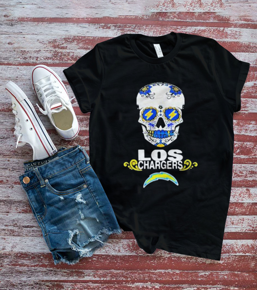 Los Angeles Chargers Sugar Skull Blue Yellow Lightning T-Shirt
