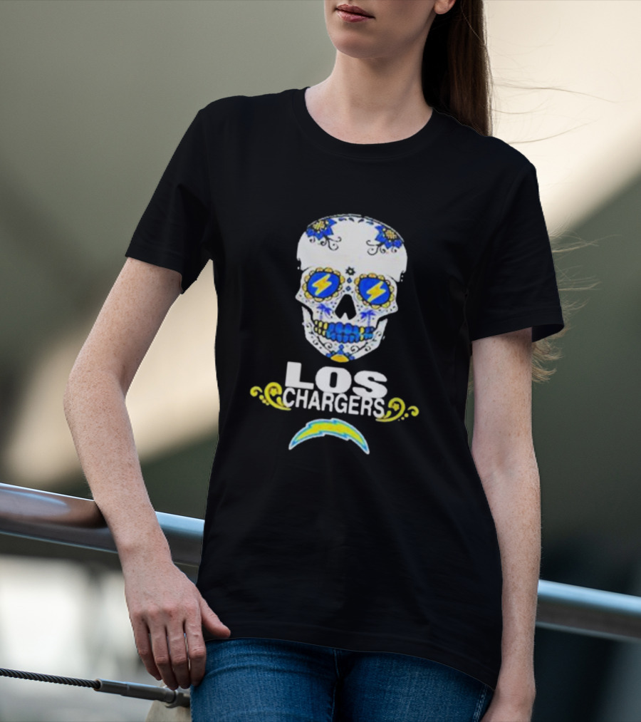 Los Angeles Chargers Sugar Skull Blue Yellow Lightning T-Shirt