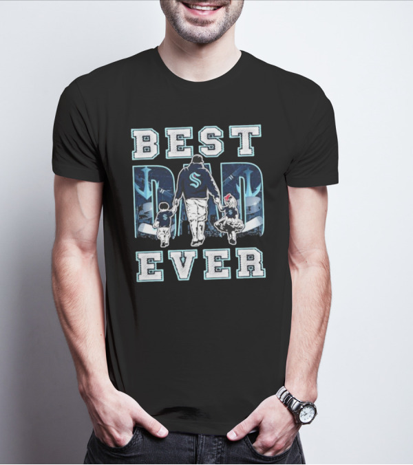Seattle Kraken Best Dad Ever Walking With Kids T-Shirt