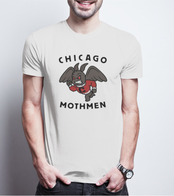 Chicago Mothmen Harebrained Design Winged Mascot C Logo Red Eyes T-Shirt