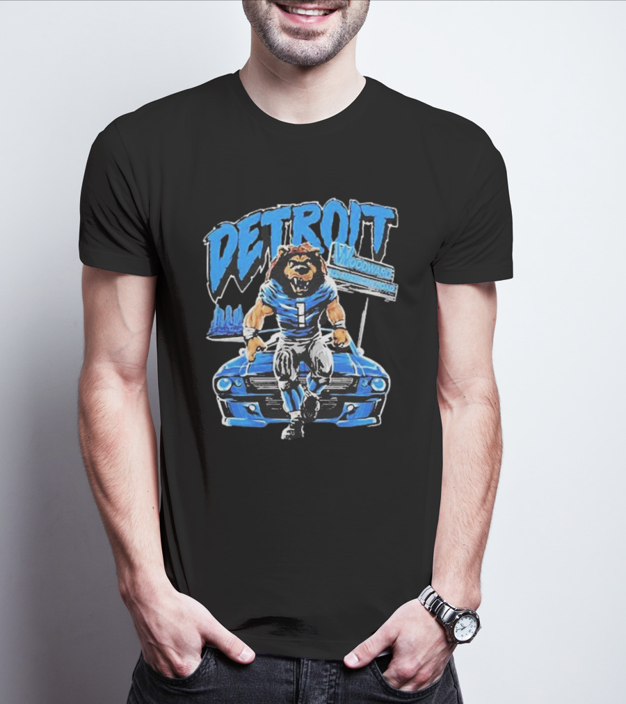 Number 1 Detroit Lion Woodward All American Road T-Shirt