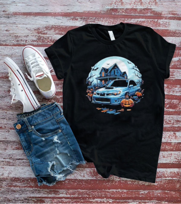 The Car Scene Network Halloween Haunted House With Pumpkins And Bats T-Shirt