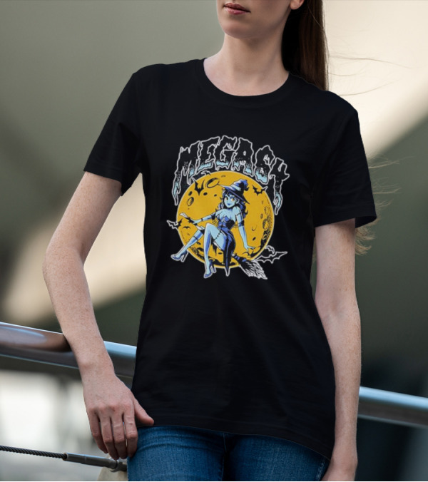 MEGASY MOON RIDER WITCH BROOMSTICK NIGHT SKY T-Shirt