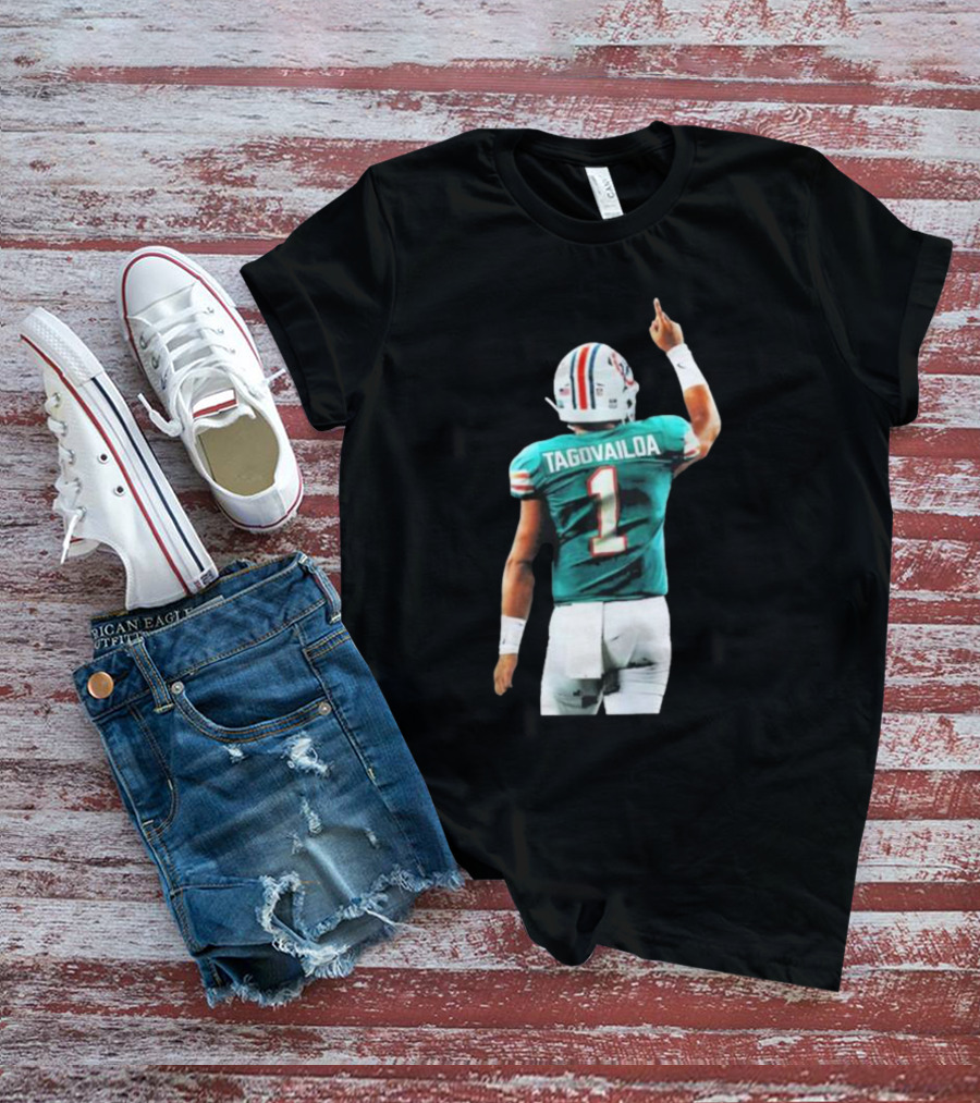 Tyreek Hill Wearing Tua Tagovailoa Number 1 Jersey Miami Dolphins Football T-Shirt
