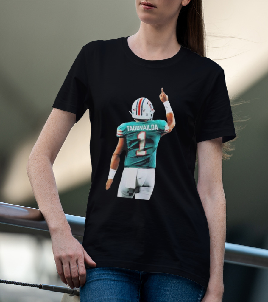 Tyreek Hill Wearing Tua Tagovailoa Number 1 Jersey Miami Dolphins Football T-Shirt