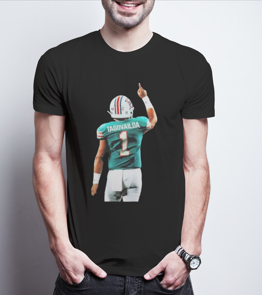 Tyreek Hill Wearing Tua Tagovailoa Number 1 Jersey Miami Dolphins Football T-Shirt