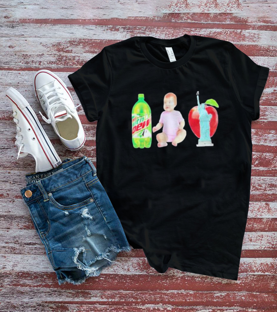 Velvetropic Mountain Dew Baby Apple Statue Of Liberty T-Shirt