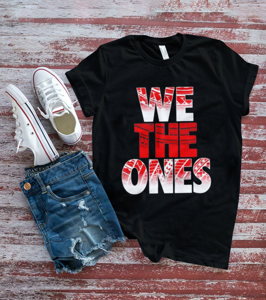 We The Ones Bold Red And White Triangular Brush Pattern Text T-Shirt